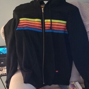 Black Hoodie And Joggers with Rainbow Stripes